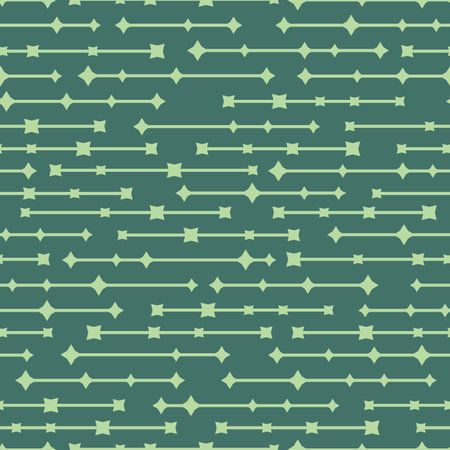Seamless vector pattern, light green horizontal lines with stars and squares on dark greenのイラスト素材