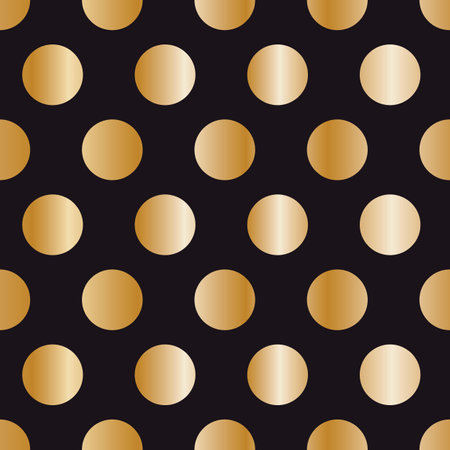 Gold polka dots on black seamless vector pattern, great for packaging, wrapping paper, scrapbookのイラスト素材