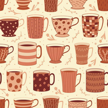 Coffee and Tea Drinks Vector Seamless pattern, great for textile, scrapbookのイラスト素材