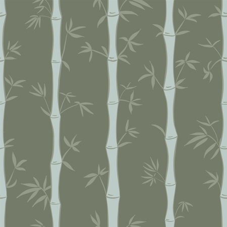 Bamboo Seamless vector pattern with Bamboo plants on muted green, bamboo forest textile printのイラスト素材