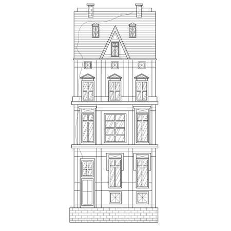 House. European building.Coloring book antistress for children and adults. Zen-tangle style.Black and white drawingのイラスト素材