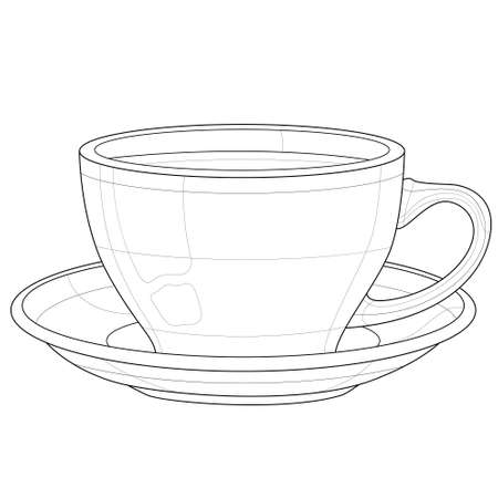 A cup of coffee.Coloring book antistress for children and adults. Illustration isolated on white background.Zen-tangle style.Black and white drawingのイラスト素材