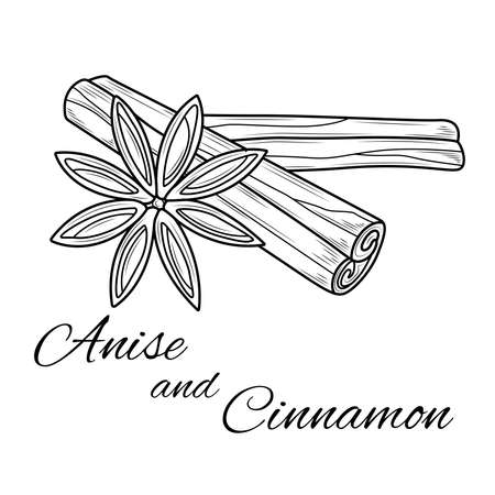 Anise and cinnamon sketch.Coloring. Illustration isolated on white background.Zen-tangle style.のイラスト素材