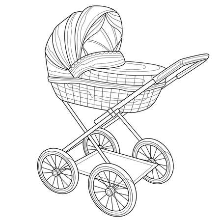Stroller.Coloring book antistress for children and adults. Illustration isolated on white background.Zen-tangle style. Hand drawのイラスト素材