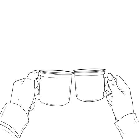 Cups in hands.Coloring book antistress for children and adults. Illustration isolated on white background.のイラスト素材