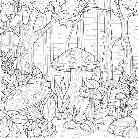 Mushrooms in the forest.Coloring book antistress for children and adults.のイラスト素材
