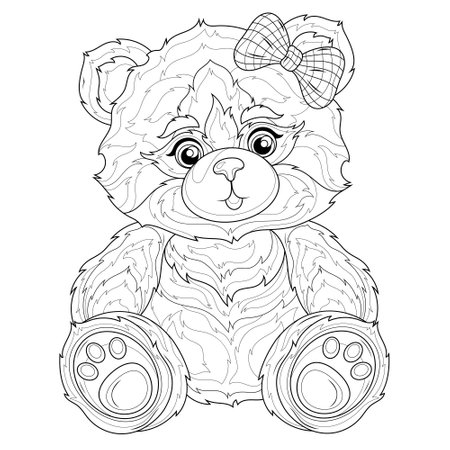 Teddy bear with bow. Coloring book antistress for adults.のイラスト素材