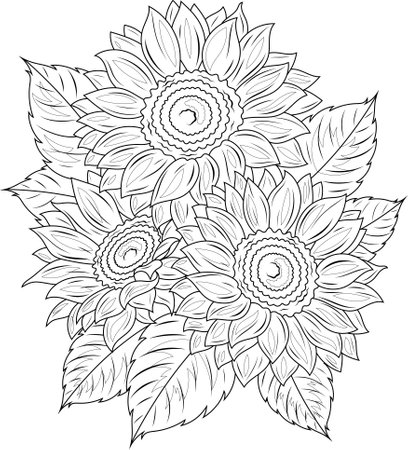 Sunflowers .Coloring book antistress for adults.のイラスト素材