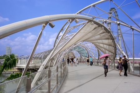 view of the pedestrian bridge Helix Bridge in Singapore, august 2011 yearのeditorial素材