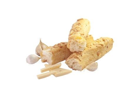 bun with melted cheese and garlic isolated on white backgroundの写真素材