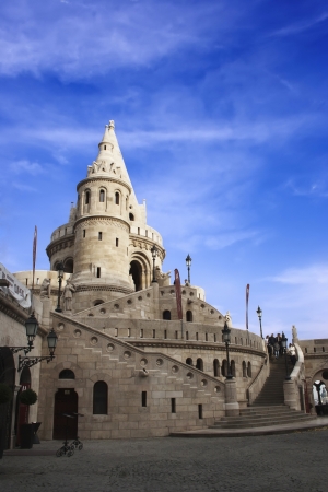 Tower of Fisherman's Bastion in Budapest against the blue skyのeditorial素材
