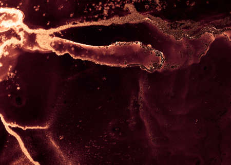 Watercolor Brush Stroke. Cinnamon Yellow Fluid Ink Artwork. Foil Fire Color Rivers Of Lava Color....
