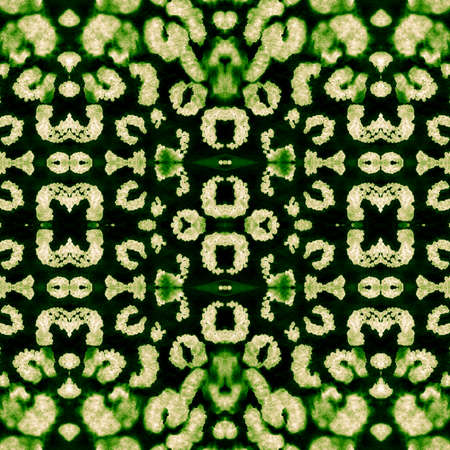 Deep Green Endless Ikat Pattern. Forest Green Seamless Aztec Ornament. Spanish Mosaic. Organic Color Ceramic Mosaic. Ornamental Hand drawn Ikat. Fresh Green Eco-Friendly Living.の写真素材
