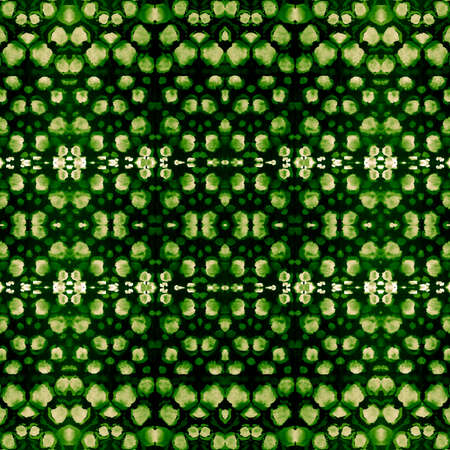 Emerald Green Seamless Ikat Pattern. Grassy Color Repeated Hand drawn Ikat. Muslim Design. Fresh...