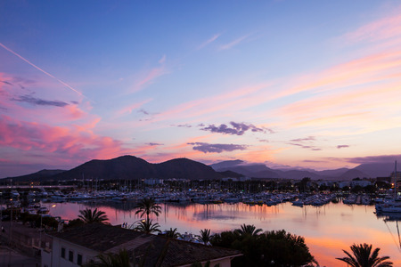 Evening sea views of Port Alcudia of Majorca Islandの写真素材