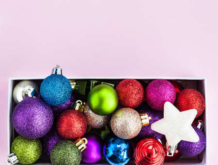 Colorful Christmas balls for holiday backgroundの写真素材