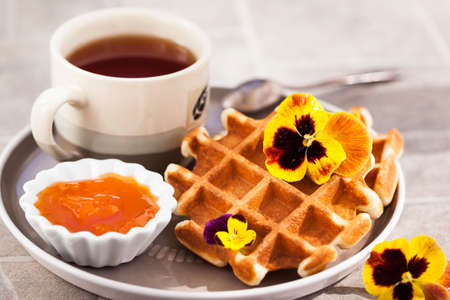 Fresh homemade belgian waffles for breakfast