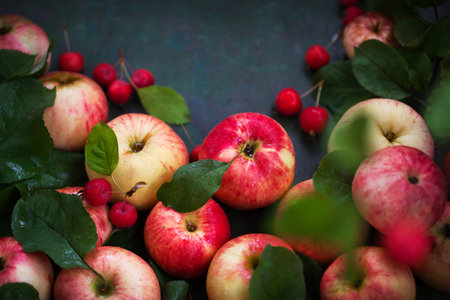 Fresh ripe colorful apples on rustic background
