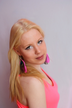 Closeup of pretty young girl smilingの写真素材