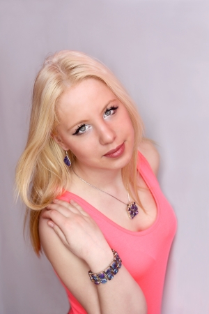 Closeup of pretty young girl smilingの写真素材