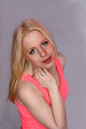 Closeup of pretty young girl smilingの写真素材