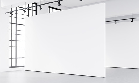 Mock up of white blank billboard in gallery. Side view. 3d renderingの写真素材