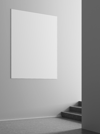 Blank square white billboard on concrete wall. Mock up. 3d renderingの写真素材