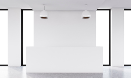 Empty office with a white reception desk. The concept of reception. 3D rendering. Mock upの写真素材