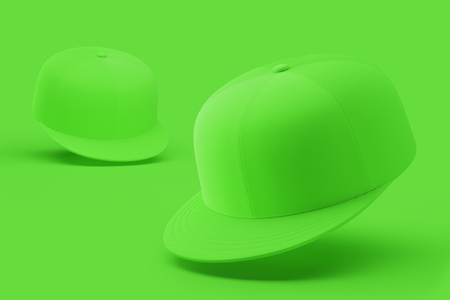 Green mock up, blank hat template, various kinds, isolated on bright backgroundの写真素材
