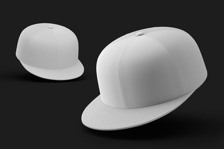 White blank baseball caps isolated on a black backgroundの写真素材