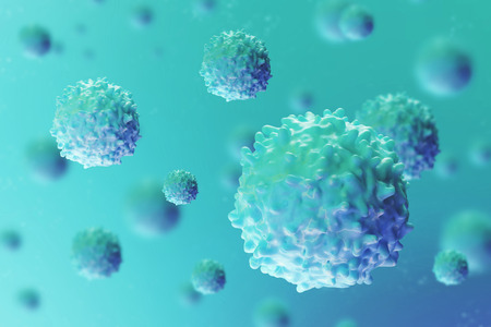 Viruses that cause infection in the human body. The study of cells under a microscope.の写真素材