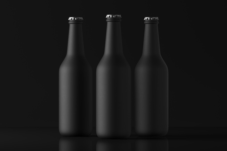 Three frosted bottles on a dark background. Mock up. 3d renderingの写真素材