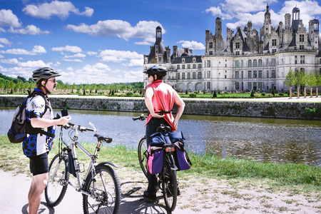 Chambord, Loir et Cher, France, 14 aug 2017, Chateau Chambord. The largest castle in Loir. Tourist on the background of Chambord Castle.のeditorial素材