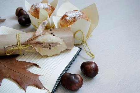 Autumn still life, autumn concept. The warmth and comfort of the autumn colors.Autumn pastel tones.の写真素材