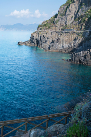 Top view of the stunning color of the sea, the mountains and the road of love. View from the coast...