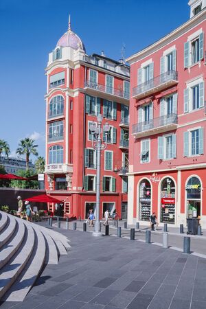 Central square in Nice, Provance_Alpes-Cote d'Azur, French,  August 15, 2018; Building of Massena in Nice city. World Famous Place.のeditorial素材