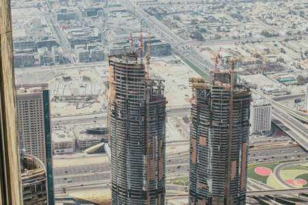 Bird view skyscrapers building construction in Dubai history