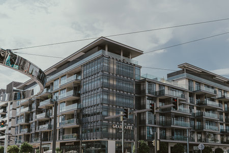Dubai, UAE - February 12, 2020: Modern residential and retail building at Dubai City Walkのeditorial素材
