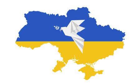 Flying Dove of Peace in polygonal style on background with Ukrainian Mapのイラスト素材