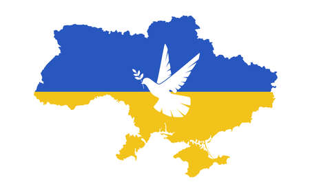 White Flying Dove of Peace in flat style on background with Ukrainian Mapのイラスト素材