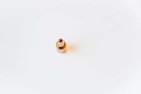 Pharmaceutical antibiotic in ampoules isolated at the white background, top view with large copy space for your text.の写真素材