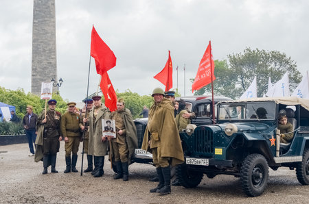 Kerch, Russia 05 09 2019: Parade Victory Day. People participate in the patriotic action Immortal...