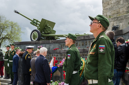 Kerch, Russia 05 09 2019: Parade Victory Day. People participate in the patriotic action Immortal Regiment. They are holding portraits of people who participated in the Great Patriotic War.のeditorial素材