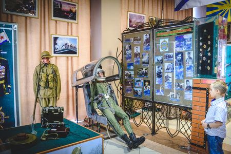 Krasnodar Russia - June 2018: The modern buildings and historical monument in Krasnodar downtown. Victory Museum military equipmentのeditorial素材