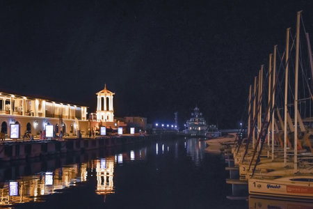 Sochi, Russia, July 27, 2019: Yachts in port of Sochi. summer night timeのeditorial素材