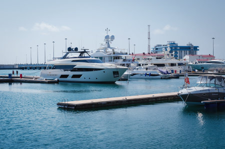 Sochi, Russia, July 27, 2019: Yachts in port of Sochi summer timeのeditorial素材