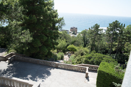 Koreiz, Crimea - July 10. 2019. Yusupov Palace - museum ensemble palace and garden park art on the southern coast of Crimea at summer timeのeditorial素材