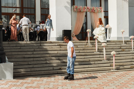 Kerch Russia - September 9 2019 - festival of brides, a holiday of all brides and wedding dresses. All the brides of the region went out to dance and show their wedding dresses - a fun and beautiful holidayのeditorial素材