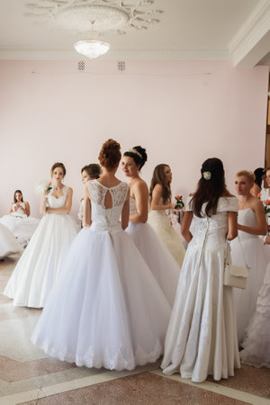 Kerch Russia - September 9 2019 - festival of brides, a holiday of all brides and wedding dresses. All the brides of the region went out to dance and show their wedding dresses - a fun and beautiful holidayのeditorial素材
