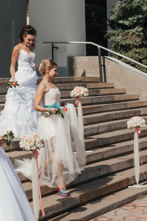 Kerch Russia - September 9 2019 - festival of brides, a holiday of all brides and wedding dresses. All the brides of the region went out to dance and show their wedding dresses - a fun and beautiful holidayのeditorial素材